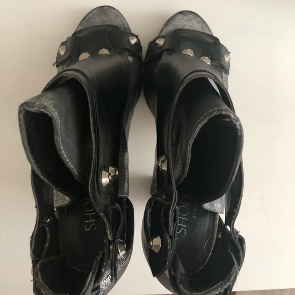 Silver Metallic and Black Peep Toe Booties - Picture 6 of 8